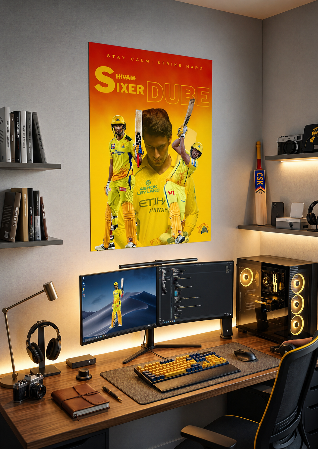 "Sixer Dube ā Stay Calm, Strike Hard" | Shivam Dube CSK Edition Fan Wall Poster