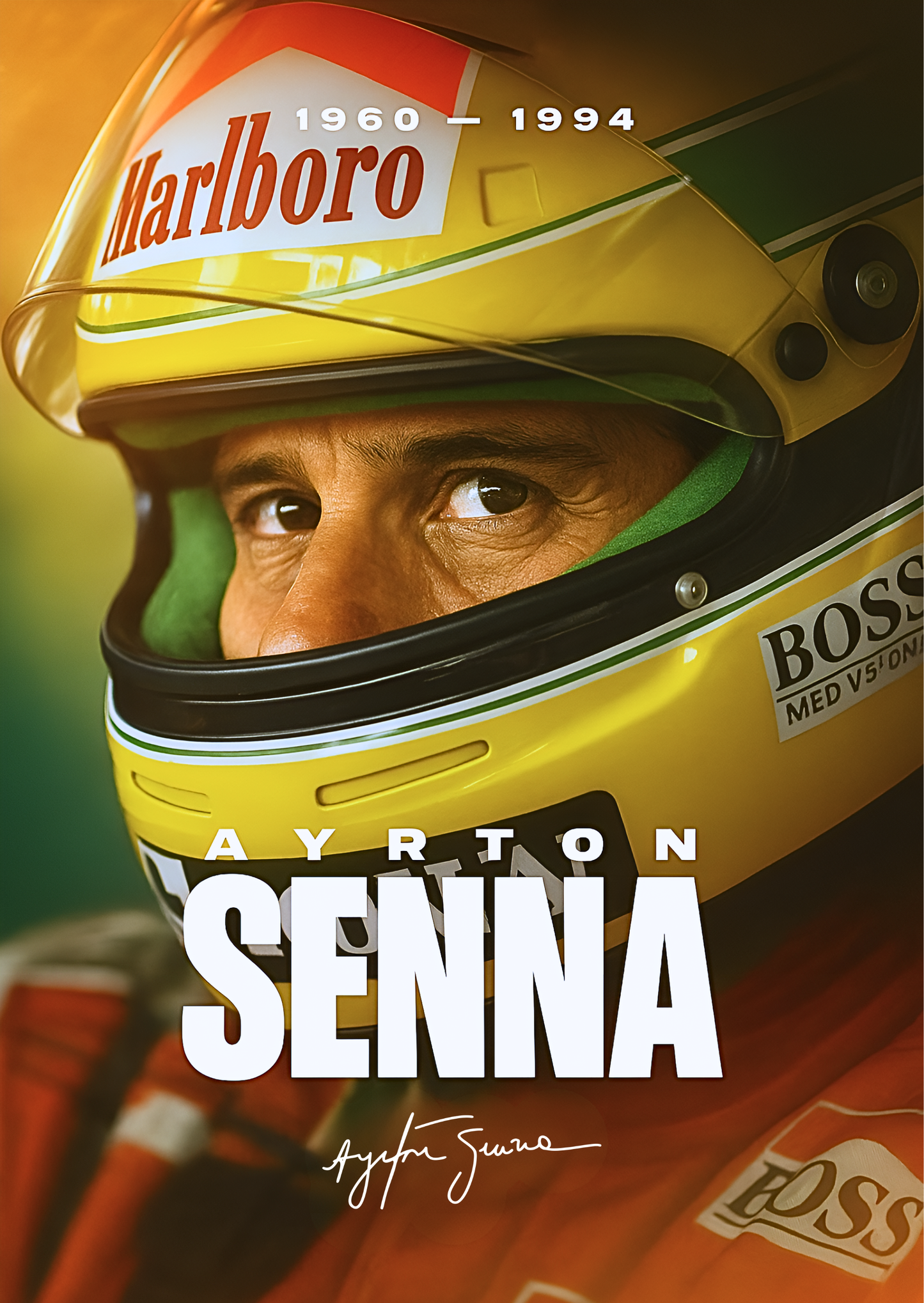 Ayrton Senna — Close-Up Portrait Poster (1960–1994)