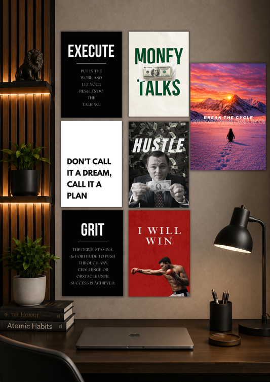 The Grind & Glory Motivational Pack (6+1) Posters